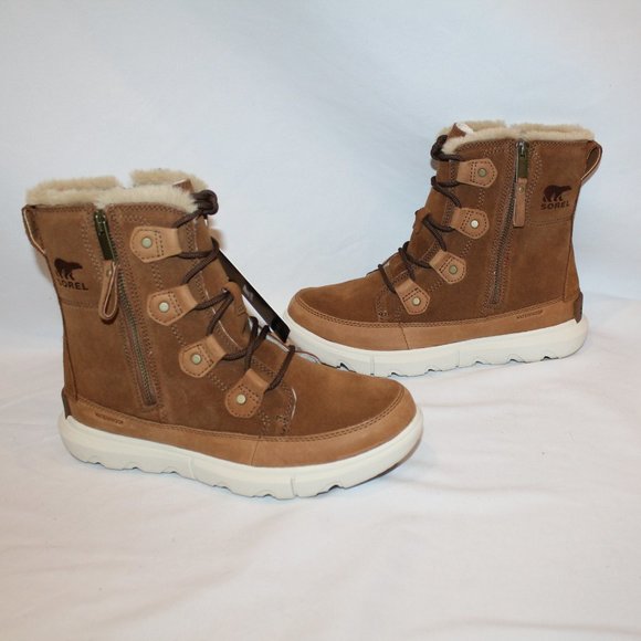 NIB SOREL JOAN EXPLORER WATERPROOF VELVET FAWN WINTER LACE UP BOOTS - Picture 2 of 6